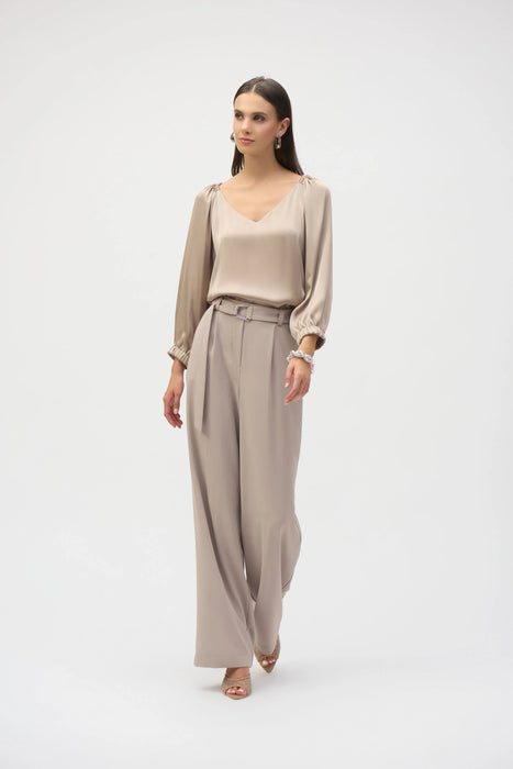Joseph Ribkoff Dune V-Neck Puff Sleeve Satin Top 252165
