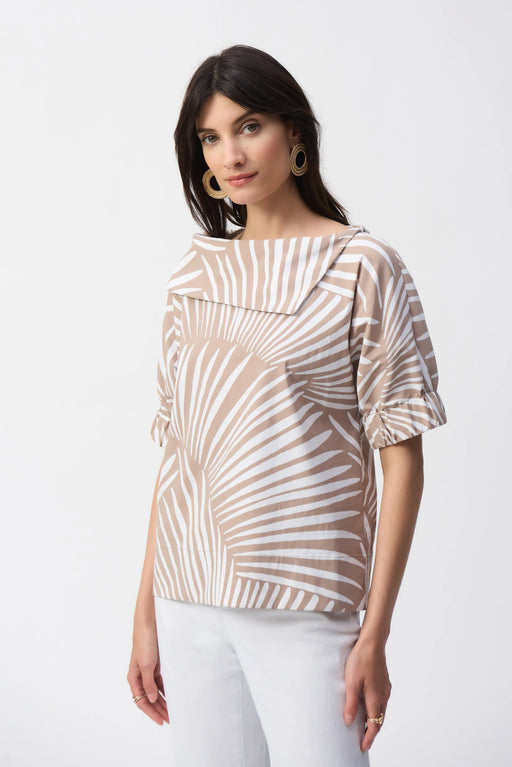 Joseph Ribkoff Style 251163 Dune/Vanilla Tropical Print Puff Sleeve Top