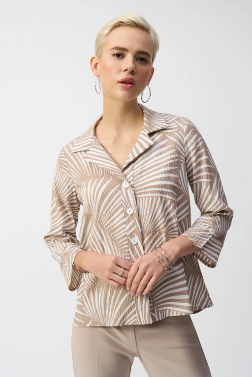Joseph Ribkoff Style 251089 Dune/Vanilla Tropical Print Textured Trapeze Jacket