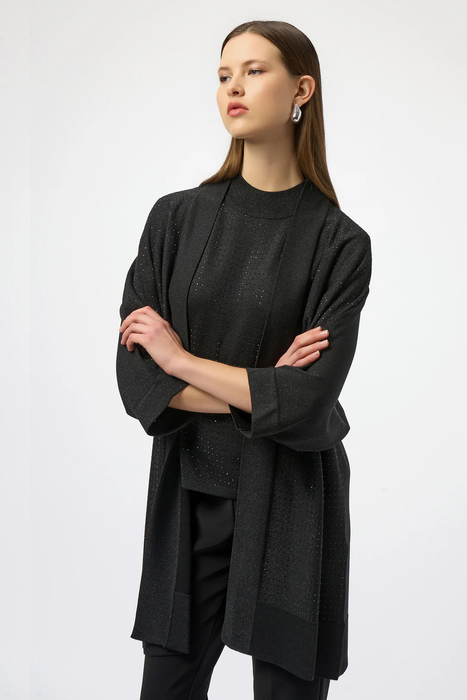 Joseph Ribkoff 254937 Black Embellished 3/4 Sleeves Bouclé Open Front Jacket