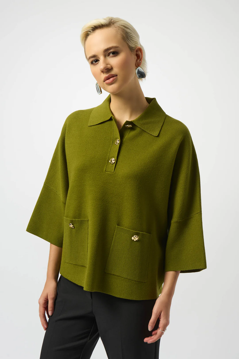 Joseph Ribkoff 253962 Artichoke Collared 3/4 3/4 Sleeve Boxy Top