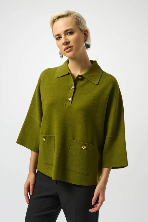 Joseph Ribkoff 253962 Artichoke Collared 3/4 3/4 Sleeve Boxy Top