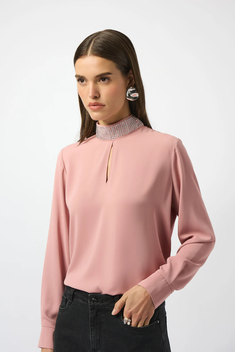 Joseph Ribkoff 253216 Antique Rose Embellished Mock Collar Long Sleeve Top
