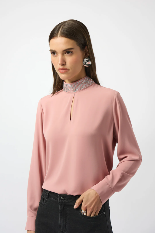 Joseph Ribkoff 253216 Antique Rose Embellished Mock Collar Long Sleeve Top