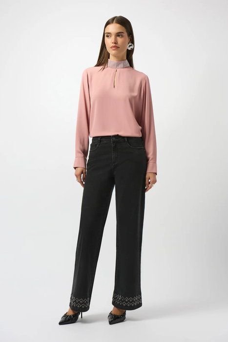 Joseph Ribkoff Embellished Mock Collar Long Sleeve Top 253216