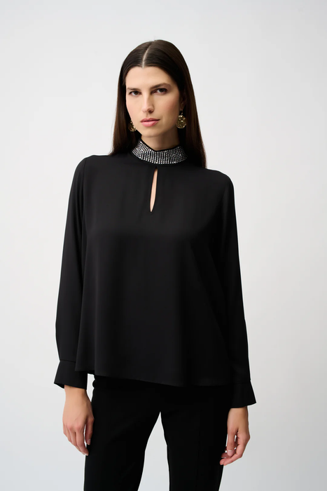 Joseph Ribkoff 253216 Block Embellished Mock Collar Long Sleeve Top