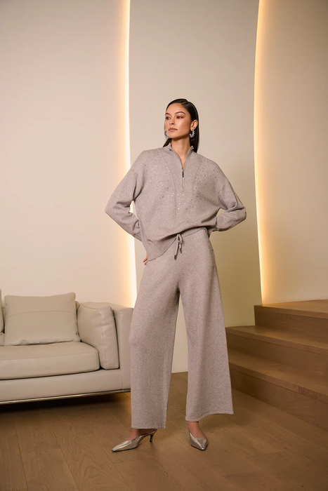 Joseph Ribkoff Embellished Zipped Mock Neck Pullover Sweater 254933