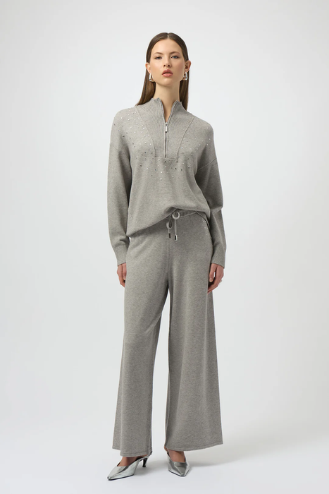 Joseph Ribkoff Embellished Zipped Mock Neck Pullover Sweater 254933