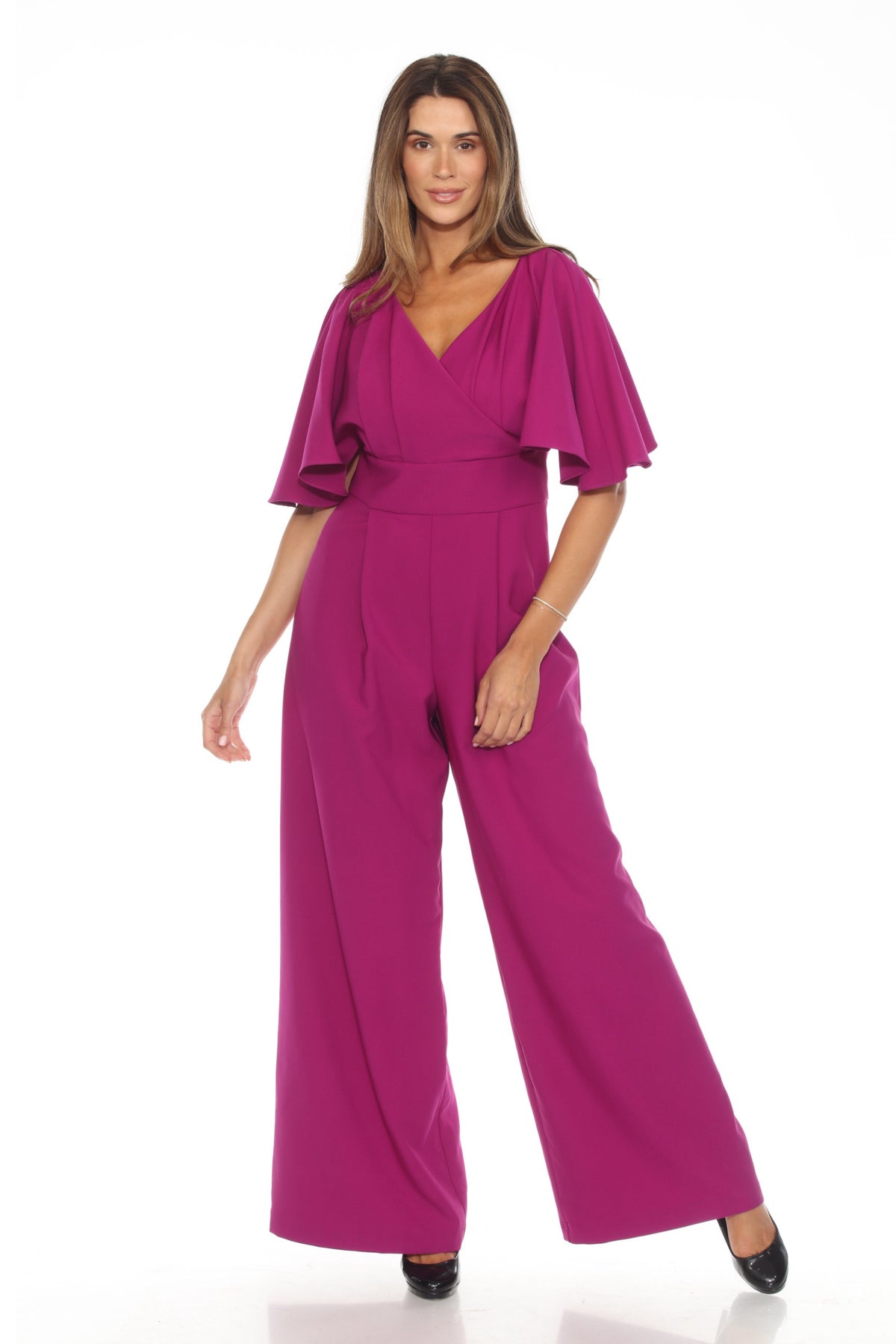 Joseph Ribkoff Empress Violet Flutter Sleeves Wide Leg Jumpsuit