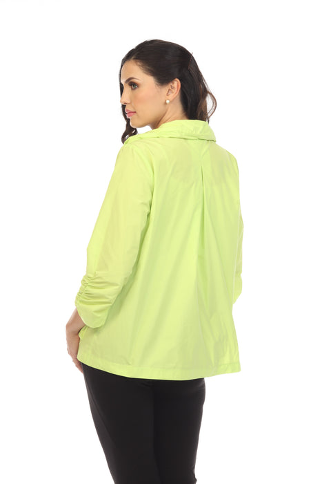 Joseph Ribkoff Exotic Lime Lightweight Collared 3/4 Ruched Sleeves Full Zip Jacket 232009