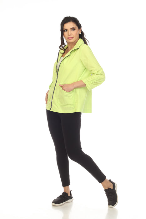 Joseph Ribkoff Exotic Lime Lightweight Collared 3/4 Ruched Sleeves Full Zip Jacket 232009