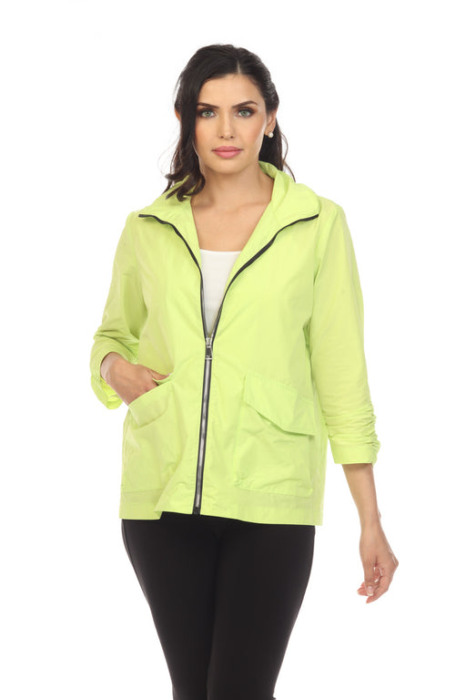 Joseph Ribkoff Style 232009 Exotic Lime Collared 3/4 Ruched Sleeves Full Zip Jacket