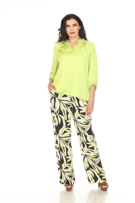 Joseph Ribkoff Exotic Lime Ruffled Collar 3/4 Sleeve Button-Down Blouse 232129 NEW