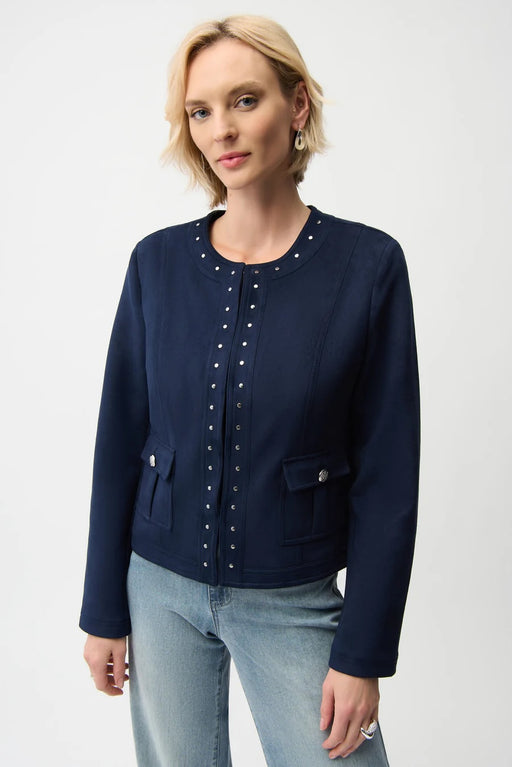 Joseph Ribkoff 261909 Midnight Blue Faux Suede Long Sleeves Jacket