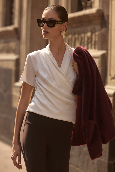 Joseph Ribkoff Faux Wrap Short Sleeve Knit Top 253237