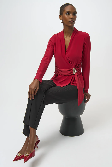 Joseph Ribkoff Taupe Animal Print Faux Wrap Long Puff Sleeves Top 254060 (Copy)