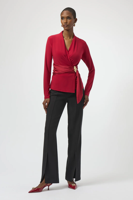 Joseph Ribkoff Taupe Animal Print Faux Wrap Long Puff Sleeves Top 254060 (Copy)