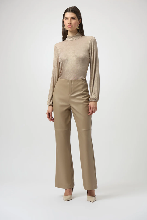 Joseph Ribkoff Fawn Leatherette Pull On Wide Leg Pants 254044