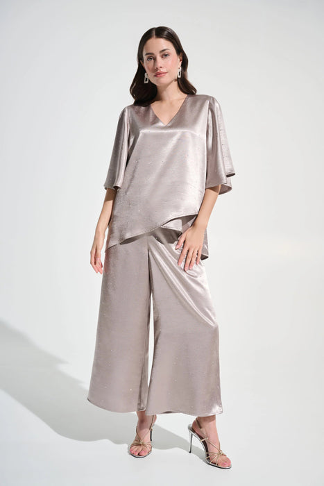 Joseph Ribkoff Feather Grey Embellished Satin Wide Leg Pant 262723