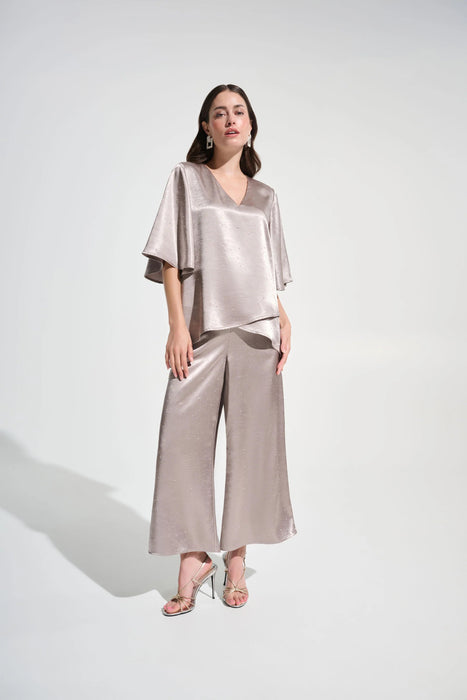 Joseph Ribkoff Feather Grey Embellished Satin Wide Leg Pant 262723