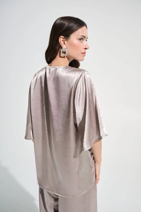 Joseph Ribkoff Feather Grey Rhinestone Embellished Satin Blouse 262722