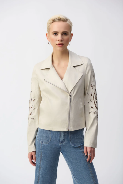 Joseph Ribkoff Foiled Faux Suede Moto Style Jacket 251936