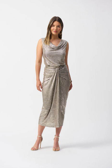 Joseph Ribkoff Foiled Knit Cowl Neck Sleeveless Top 251081