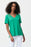 Joseph Ribkoff Style 232219 Foliage Green Cutout V-Neck Short Sleeve Hi-Low Top