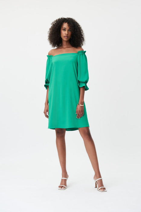 Joseph Ribkoff Style 232193 Foliage Green Off-Shoulder 3/4 Sleeve Shift Dress