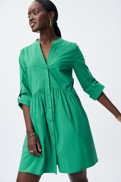 Joseph Ribkoff Foliage Green V-Neckline Button-Down Shirt Dress 231148
