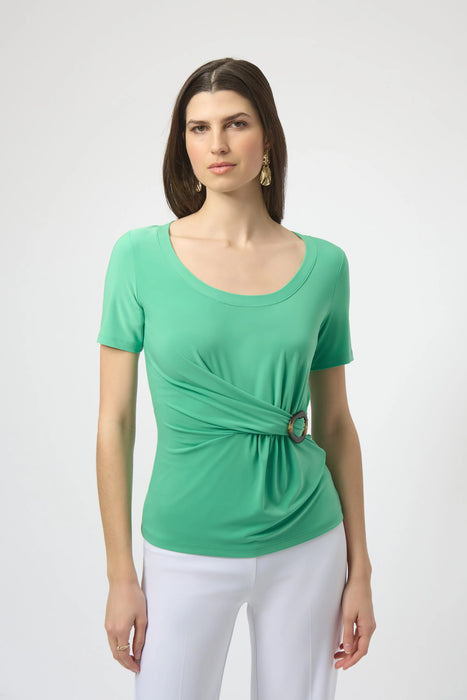 Joseph Ribkoff Style 252230 Garden Green Drape Front Buckle Detail Fitted Top