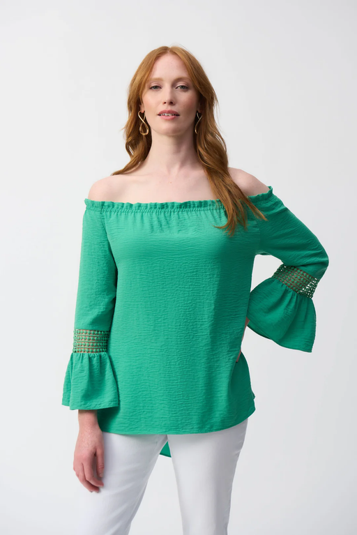 Joseph Ribkoff 251194 Garden Green Off-Shoulder Flared Tunic Top
