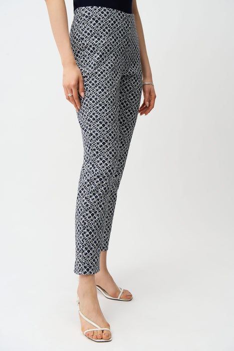 Joseph Ribkoff Navy/White Geometric Pull-On Slim Ankle Pants 261225