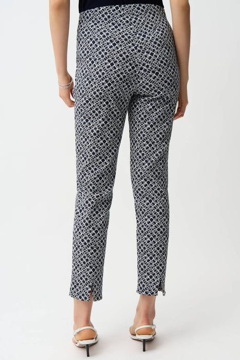 Joseph Ribkoff Navy/White Geometric Pull-On Slim Ankle Pants 261225
