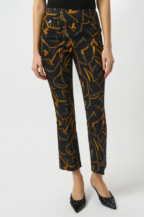 Joseph Ribkoff 253268 Black/Multi Geometric Print Pull-On Straight Leg Pants