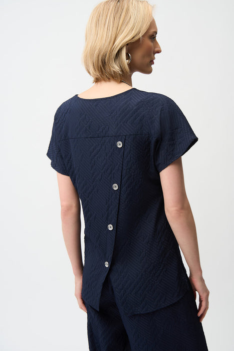Joseph Ribkoff Textured V-Neck High Low Hem Top 261055