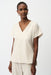 Joseph Ribkoff 261055 Vanilla/Moonstone Geometric Textured V-Neck Short Sleeves Top