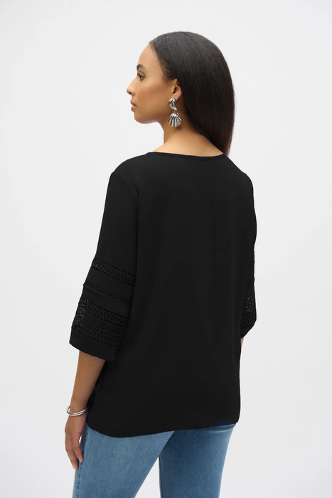 Joseph Ribkoff Georgette Keyhole Neckline 3/4 Puff Sleeves Top 252077