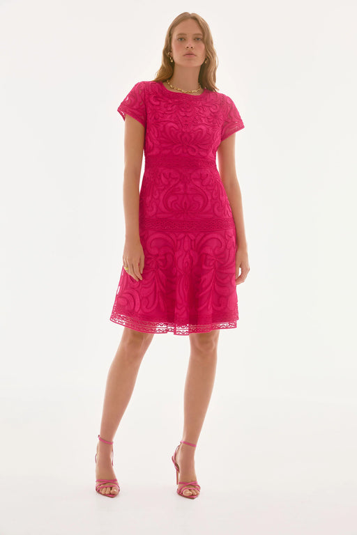 Joseph Ribkoff Style 251768X Geranium Embroidered Mesh A-Line Dress