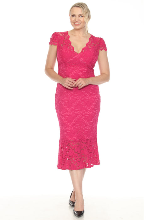 Joseph Ribkoff Geranium Floral Lace Midi Trumpet Dress 251714