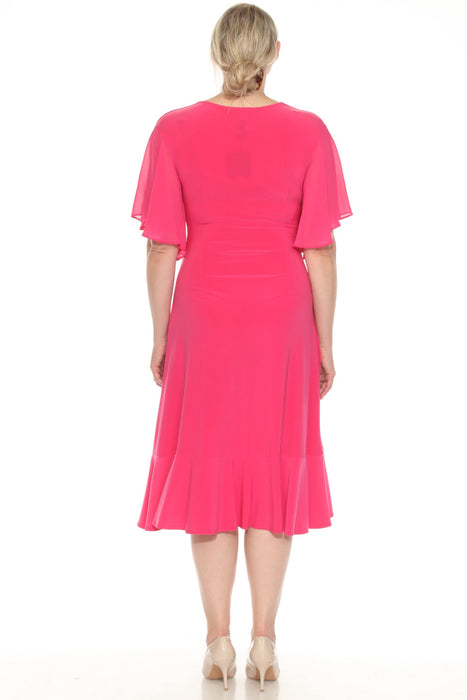 Joseph Ribkoff V-Neck Flutter Sleeve Faux Wrap Dress 251706