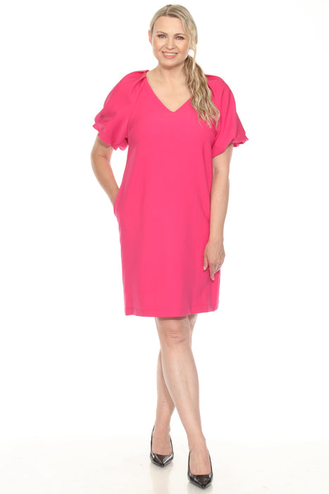 Joseph Ribkoff Style 251045 Geranium V-Neck Puff Sleeve Shift Dress