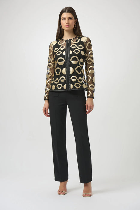 Joseph Ribkoff Gold/Black Geometric Faux Leather Mesh Jacket 254923