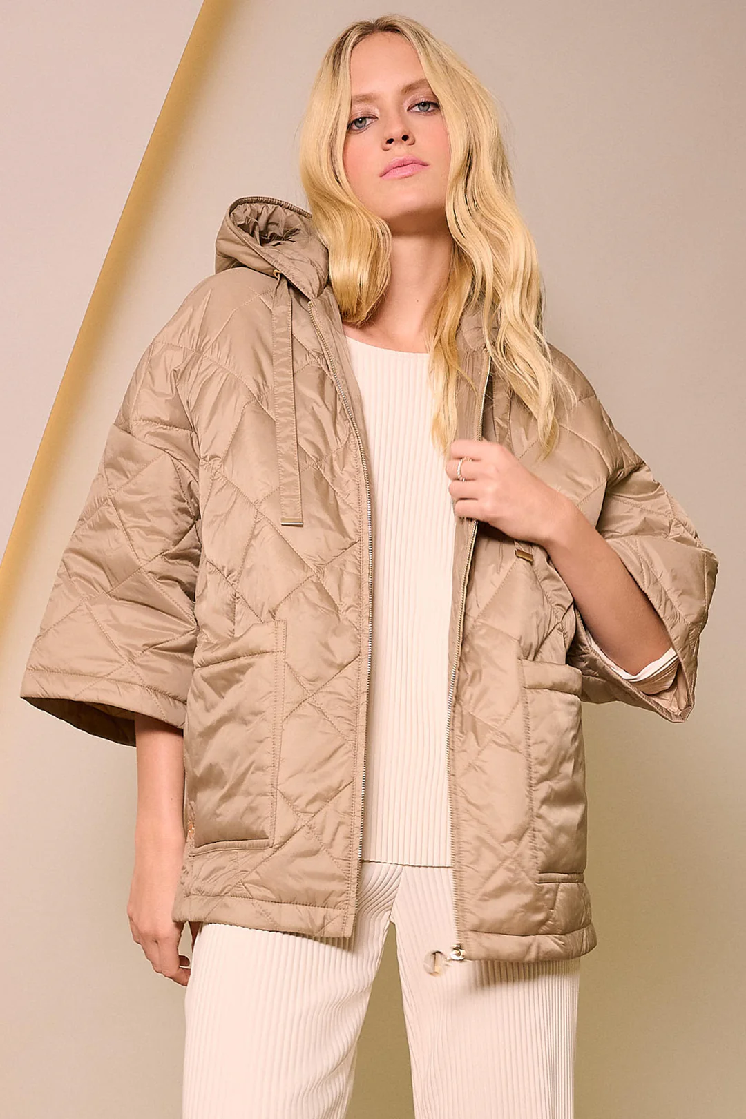 Buy Joseph Ribkoff Gold Diamond Quilted Hooded Jacket 254914