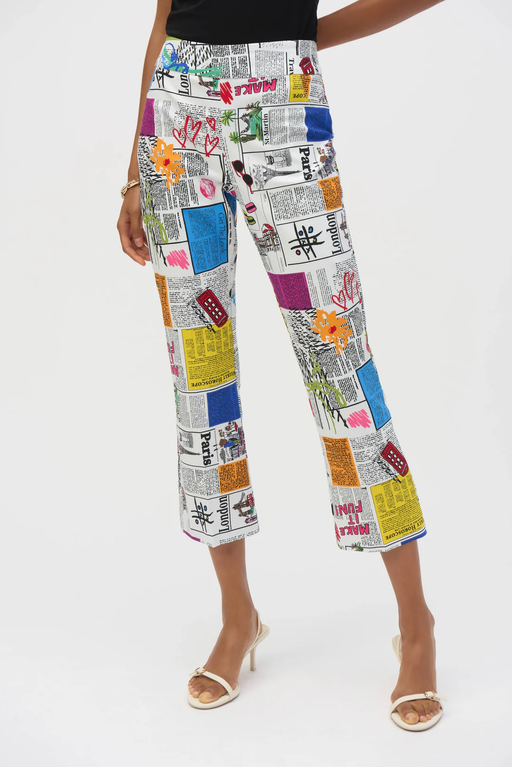 Joseph Ribkoff 252047 Graphic Print Pull On Cropped Flared Pants