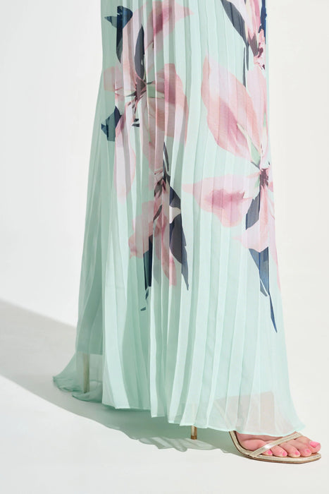 Joseph Ribkoff Green Chiffon Floral Pleated Wide Leg Pants 262718