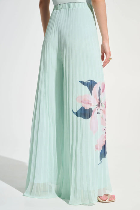 Joseph Ribkoff Green Chiffon Floral Pleated Wide Leg Pants 262718