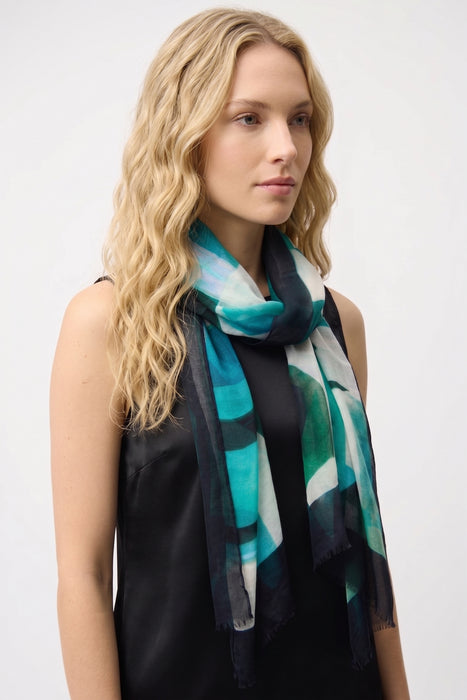 Joseph Ribkoff Green/Multi Geometric Fringe Scarf 261985
