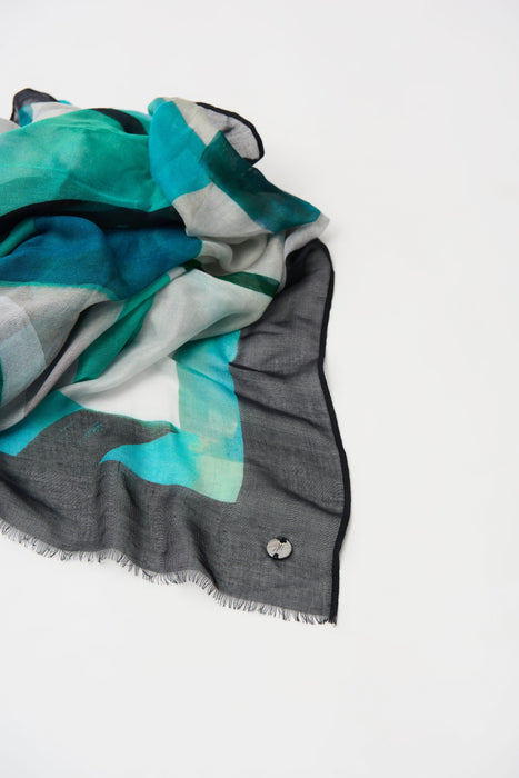Joseph Ribkoff Green/Multi Geometric Fringe Scarf 261985