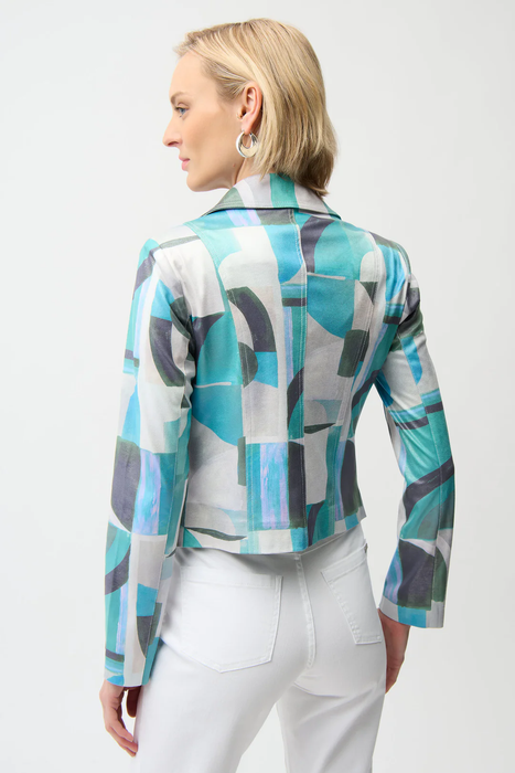 Joseph Ribkoff Green/Multi Geometric Print Fitted Jacket 261911